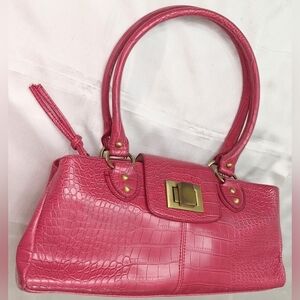 David Jones Red Leather Turnlock Satchel Shoulder Bag Purse Loads Of Pockets